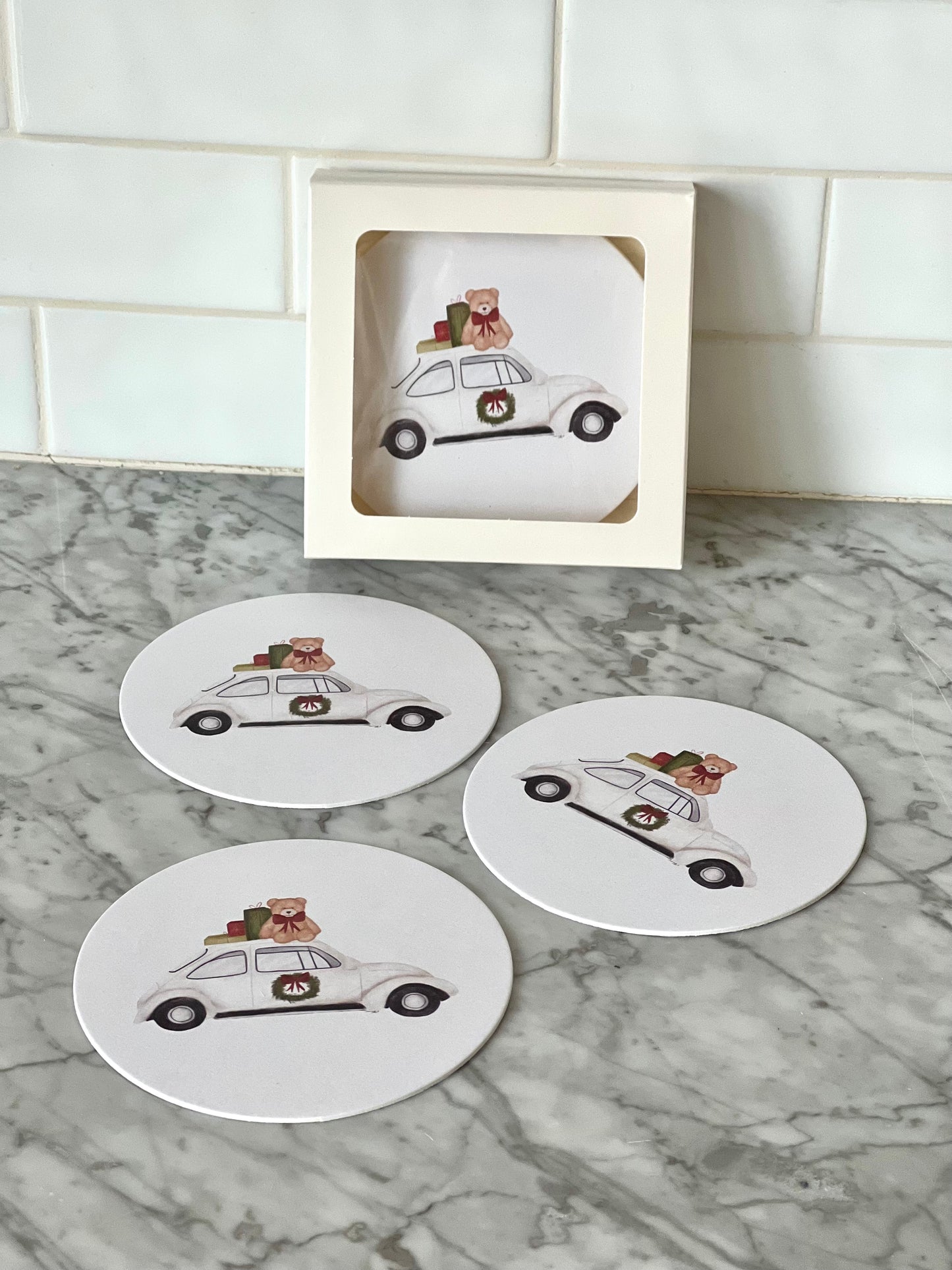 Christmas White Buggy Coasters