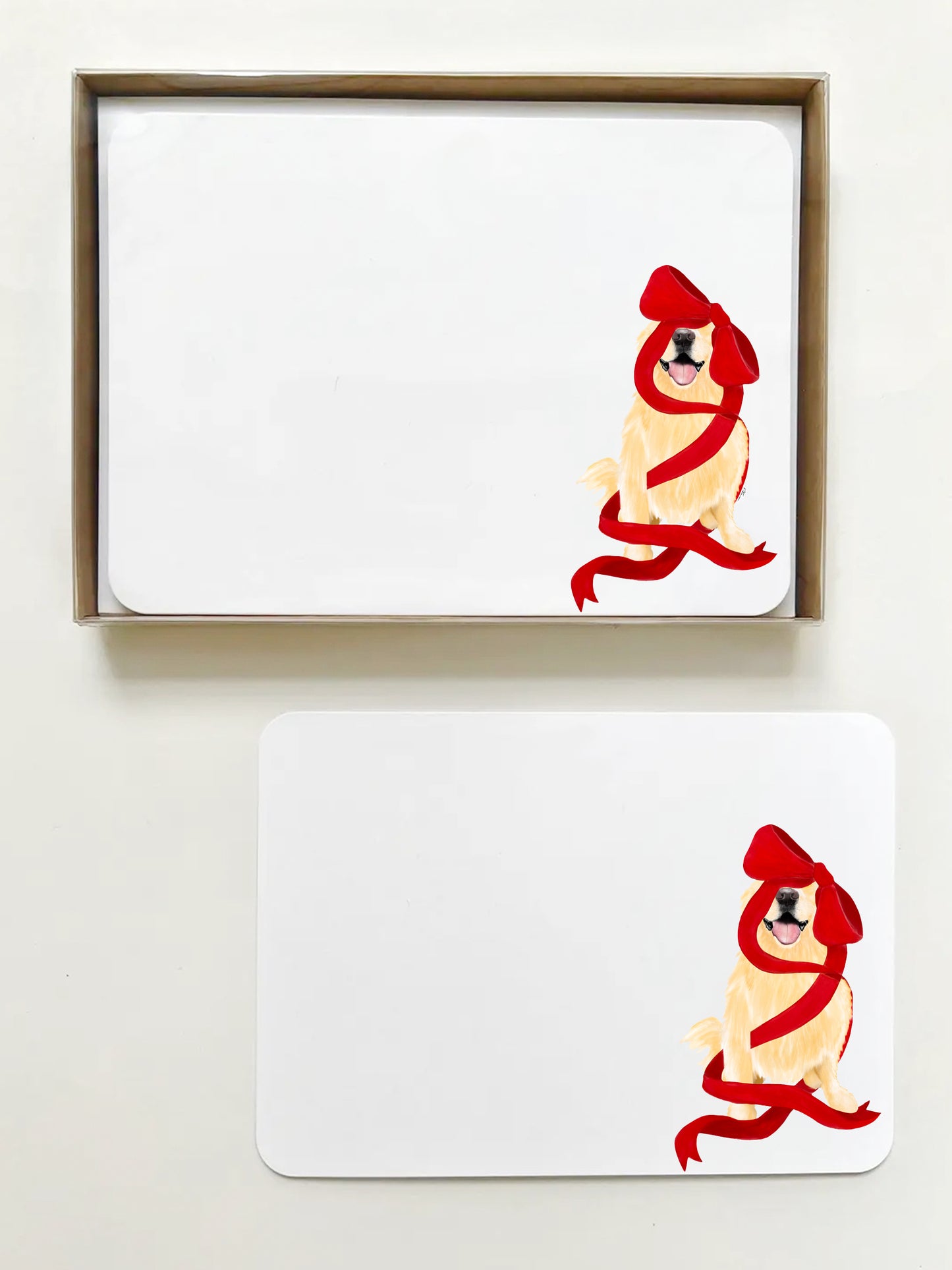 Golden Retriever With Red Bow Flat Notecards