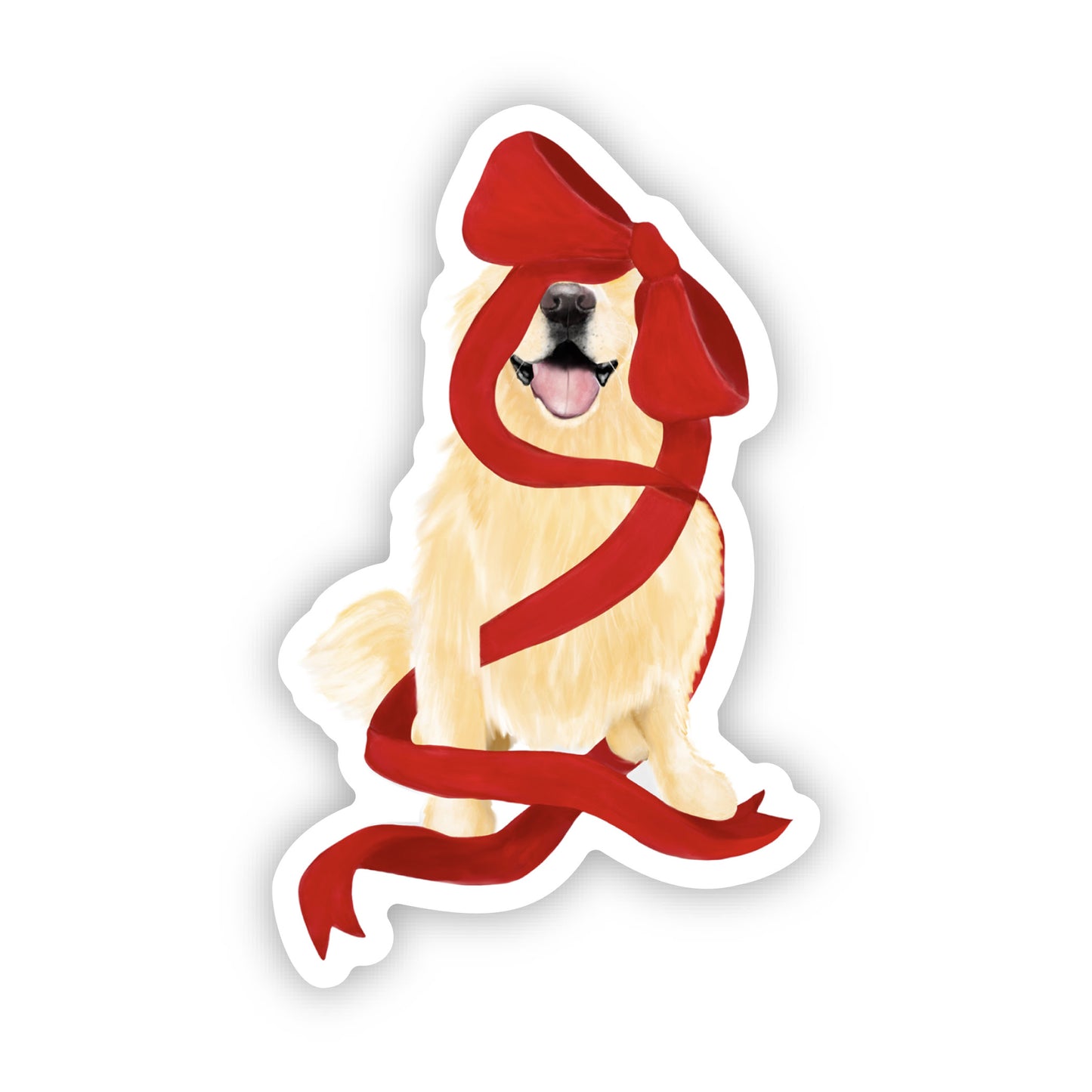 Golden Retriever With Red Bow Sticker