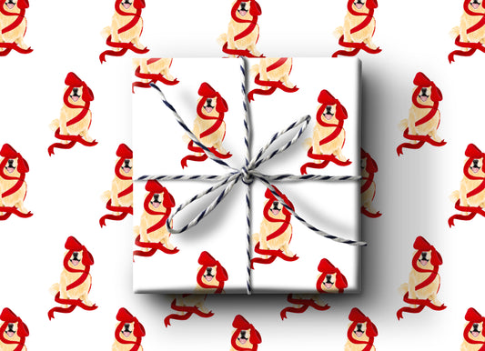 Golden Retriever With Red Bow Wrapping Paper