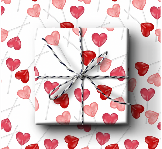Red Heart Lollipop Wrapping Paper
